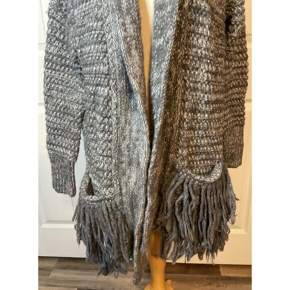 Banana Republic Thick Long Gray Fringe Chunky Open Front Cardigan Size Medium - Picture 2 of 4